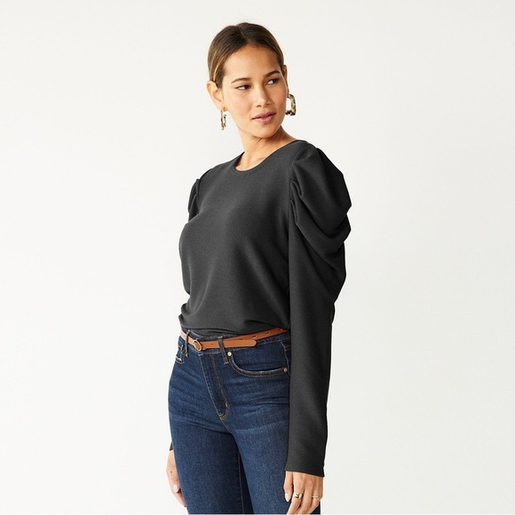 Nine West Tops - NWT Nine West Black Pleat Long Sleeve Crewneck Top Size Medium